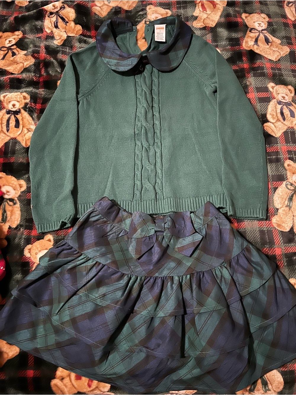 Gymboree Dark Green Quilted Jacket with Plaid Trim